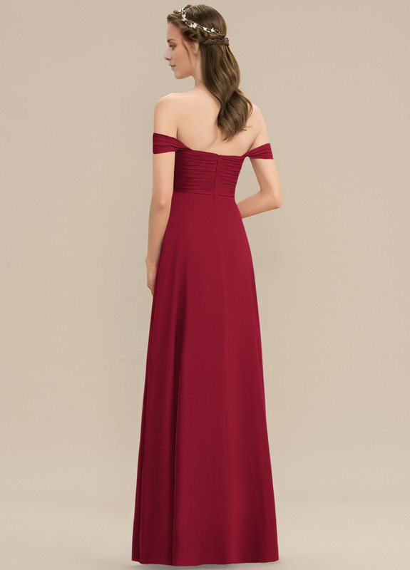 Ruffled A-line Off-the-shoulder Floor-length Chiffon Bridesmaids Dress