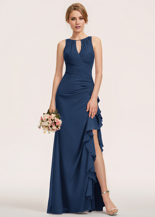 Tiered ruffled bustier with scoop neck chiffon bridesmaid dress