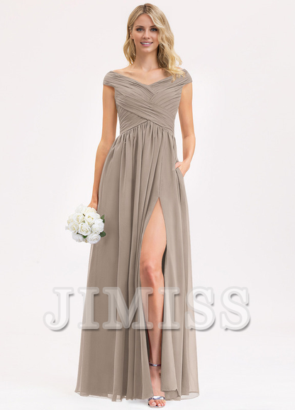 Ruffled A-line Floor-length Chiffon Bridesmaids Dress