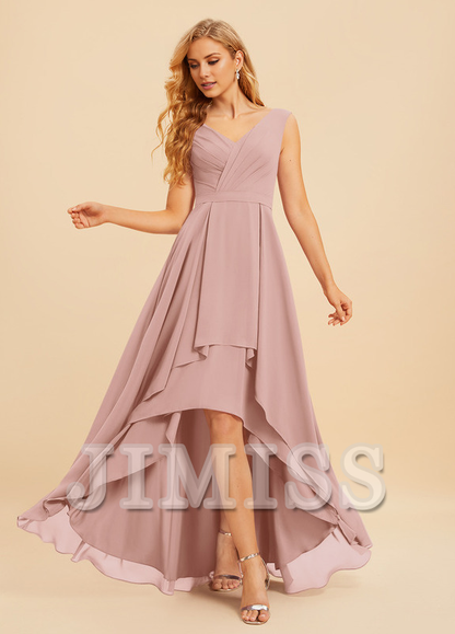 A-Line V-Neck Asymmetric Ruffle Chiffon Bridesmaids Dress