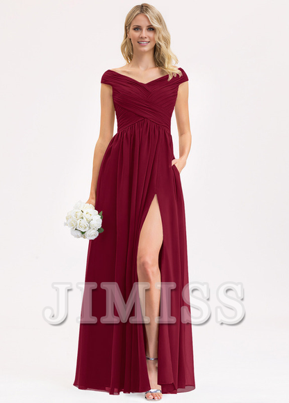 Ruffled A-line Floor-length Chiffon Bridesmaids Dress