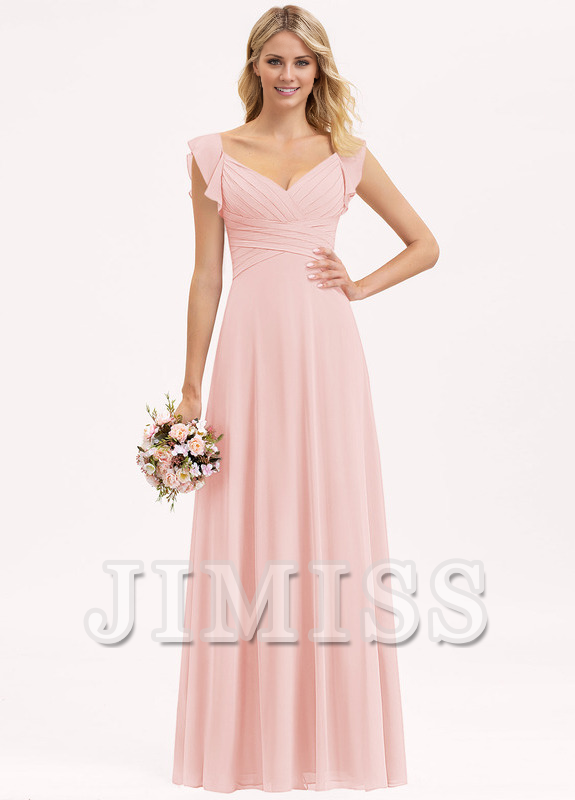 Layered ruffled Empire V-neck and ground chiffon bridesmaid dress