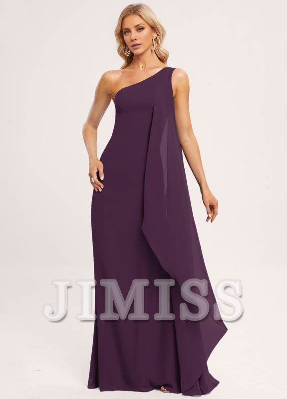 Ruffled A-line One Shoulder Floor Length Chiffon Bridesmaids Dress