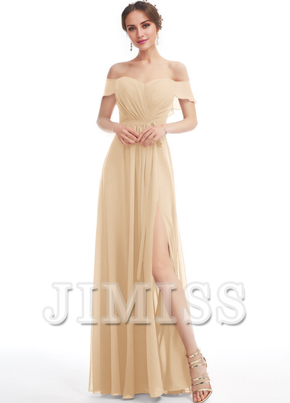 Ruffled A-line Floor-length Chiffon Bridesmaids Dress