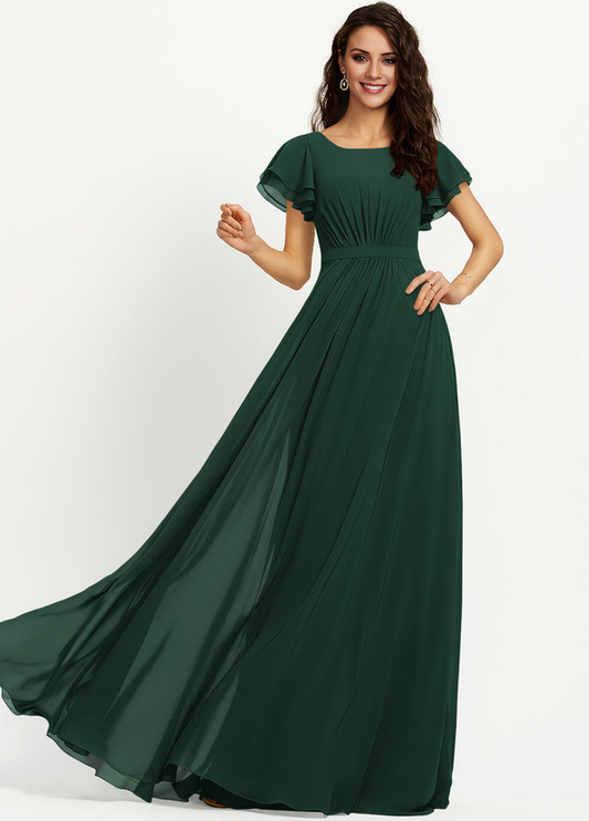 Ruffled A-line Scoop Neck Chiffon Bridesmaids Dress