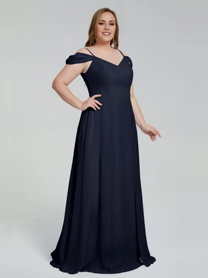 Thin shoulder strap plus size and floor length bridesmaid dress