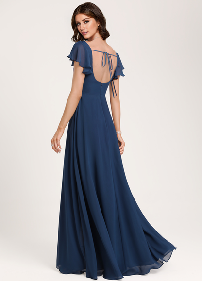 Ruffled A-Line Square Floor-Length Chiffon Bridesmaids Dress