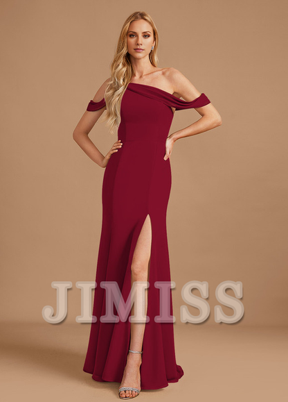 Trumpet Mercedes-tail One-shoulder Floor-length Chiffon Bridesmaid Dress