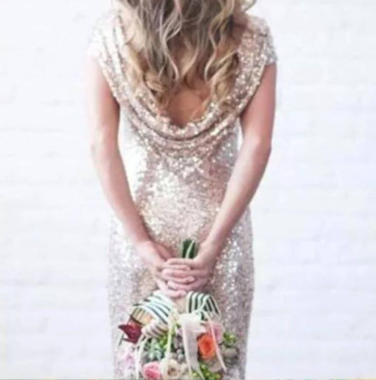 Sparkle Bridesmaid Dresses For Women Mermaid Cap Sleeves Sequins Backless Long Cheap Under 50 Wedding Party Dresses - RongMoon
