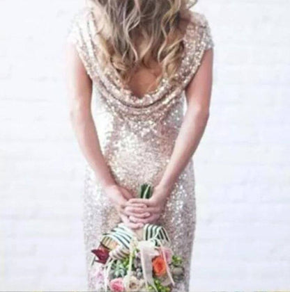 Sparkle Bridesmaid Dresses For Women Mermaid Cap Sleeves Sequins Backless Long Cheap Under 50 Wedding Party Dresses - RongMoon