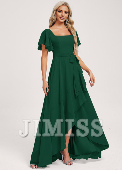 A-line square asymmetric chiffon bridesmaid dress