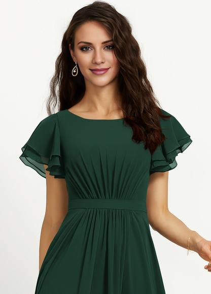 Ruffled A-line Scoop Neck Chiffon Bridesmaids Dress