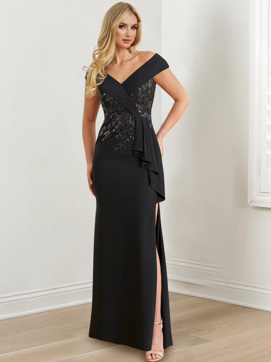 Body/pillar V-neck to ground length mother of the bride dresses
