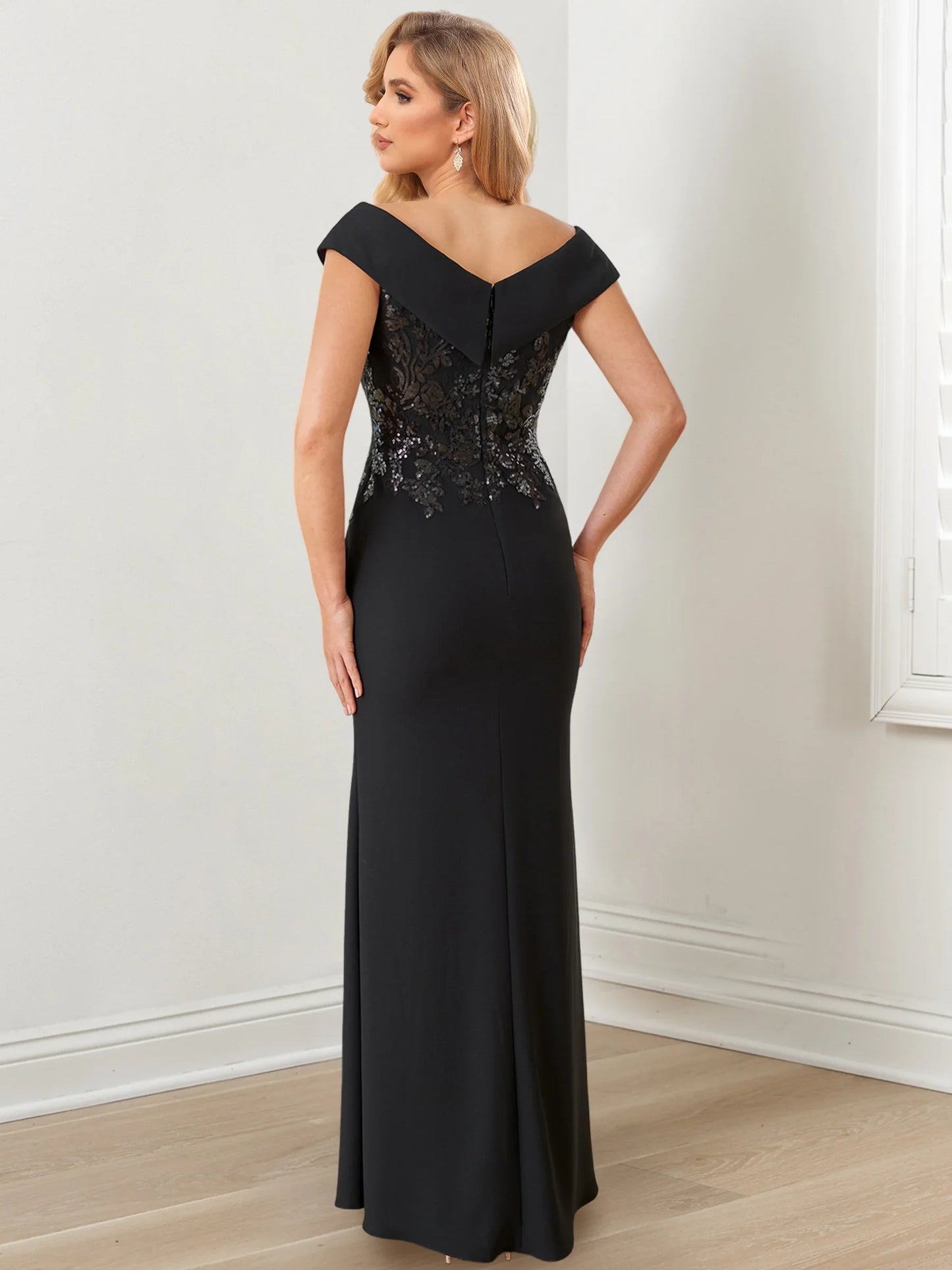 Body/pillar V-neck to ground length mother of the bride dresses