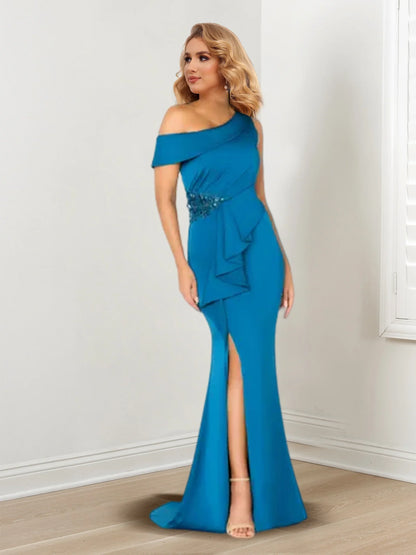 Horn/Fish Tail One Shoulder Sleeveless Shawl mother of the bride dresses