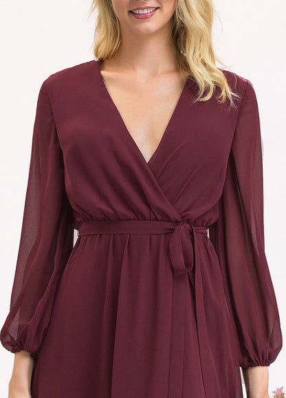 A-Line V-Neck Floor Length Chiffon Bow Pleated Bridesmaids Dress