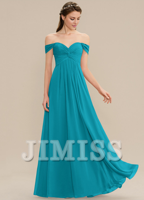 Ruffled A-line Off-the-shoulder Floor-length Chiffon Bridesmaids Dress