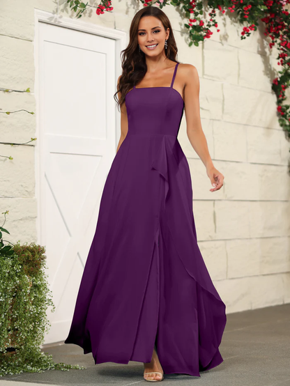 Beautiful chiffon thin shoulder strap and floor length bridesmaid dress