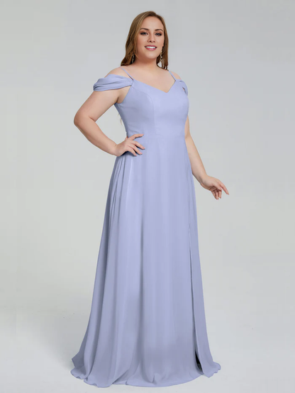 Thin shoulder strap plus size and floor length bridesmaid dress