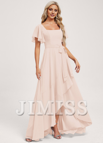 A-line square asymmetric chiffon bridesmaid dress