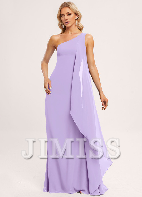 Ruffled A-line One Shoulder Floor Length Chiffon Bridesmaids Dress