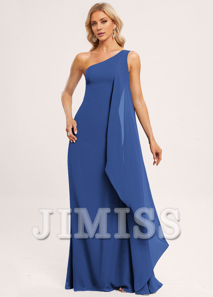 Ruffled A-line One Shoulder Floor Length Chiffon Bridesmaids Dress