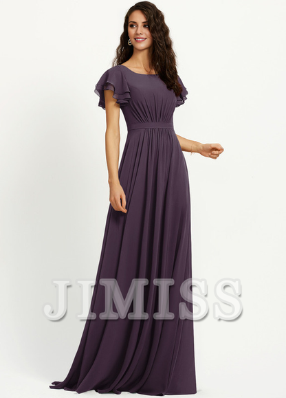 Ruffled A-line Scoop Neck Chiffon Bridesmaids Dress