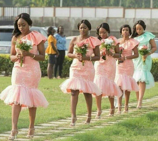 Blush Bridesmaid Dresses For Women Mermaid One-shoulder Appliques Short Cheap Under 50 Wedding Party Dresses - RongMoon