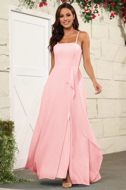 Beautiful chiffon thin shoulder strap and floor length bridesmaid dress