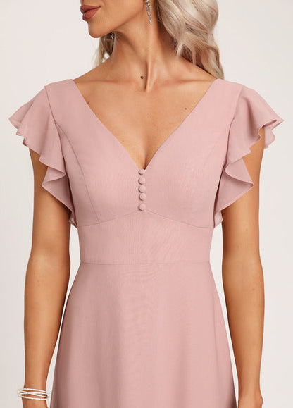 Ruffled A-line V-neck Floor-length Chiffon Bridesmaids Dress