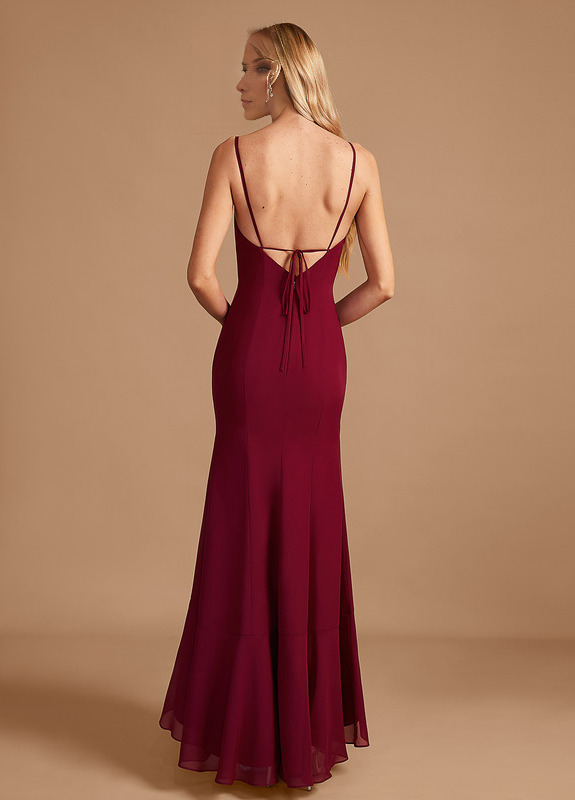 Trumpet Fishtail Square Floor Length Chiffon Ruffle Bridesmaid Dress