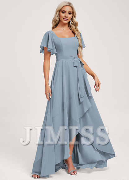 A-line square asymmetric chiffon bridesmaid dress
