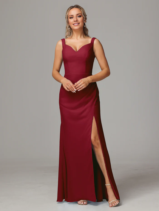 V-neck slit sleeveless off shoulder chiffon bridesmaid dress