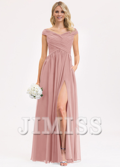 Ruffled A-line Floor-length Chiffon Bridesmaids Dress