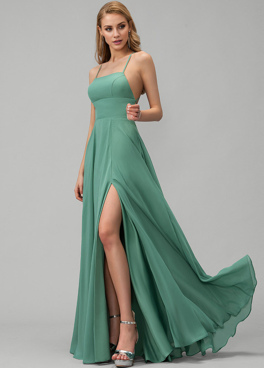 A-line square floor-length chiffon bridesmaid dress