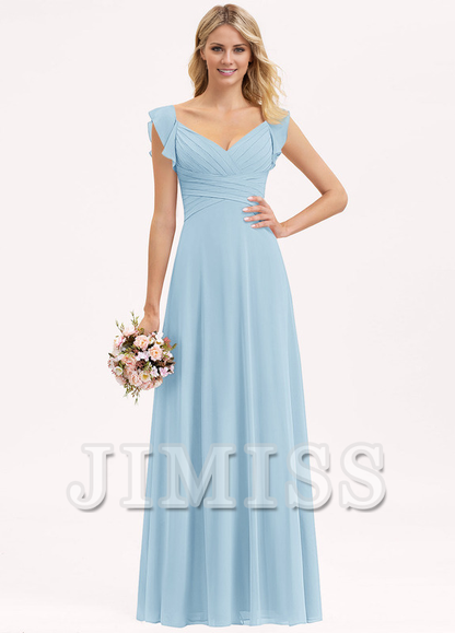 Layered ruffled Empire V-neck and ground chiffon bridesmaid dress