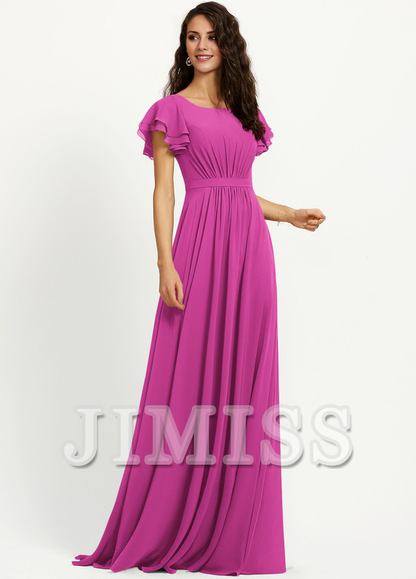Ruffled A-line Scoop Neck Chiffon Bridesmaids Dress