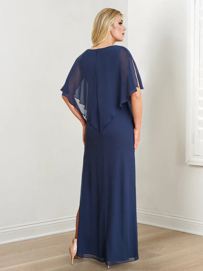 Slim fit/cylindrical V-necktie beading and slit mother of the bride dress