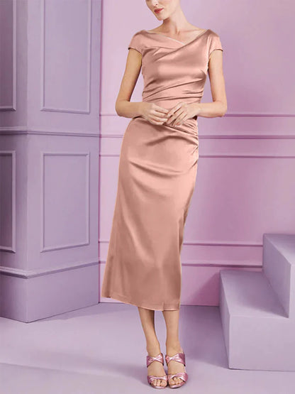 Tight fit/column style lapel long style mother of the bride dress
