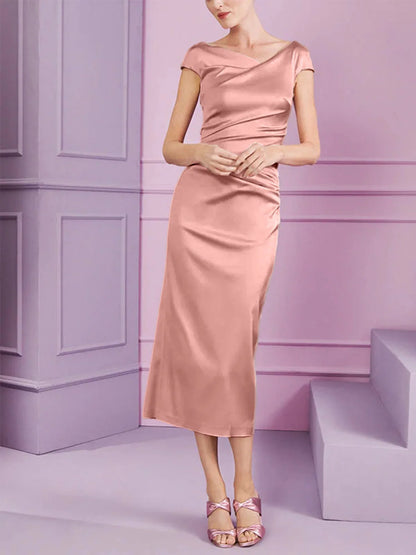 Tight fit/column style lapel long style mother of the bride dress