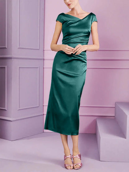 Tight fit/column style lapel long style mother of the bride dress