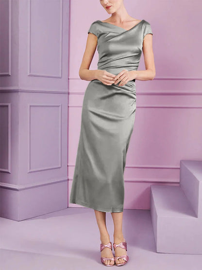 Tight fit/column style lapel long style mother of the bride dress