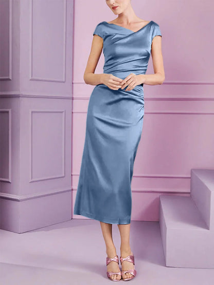 Tight fit/column style lapel long style mother of the bride dress