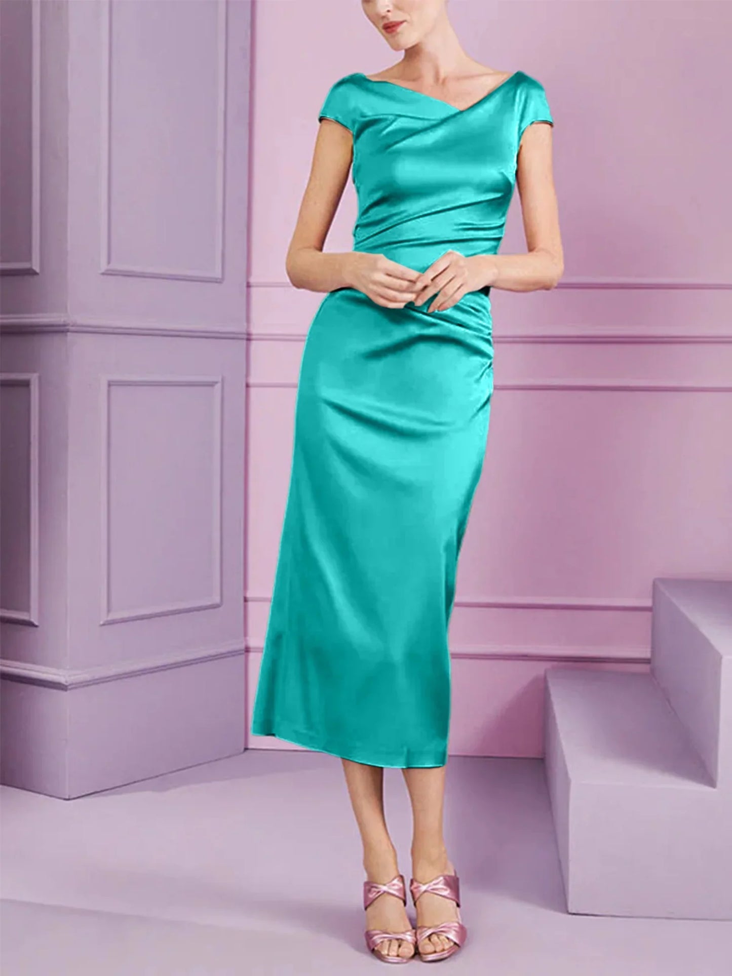 Tight fit/column style lapel long style mother of the bride dress