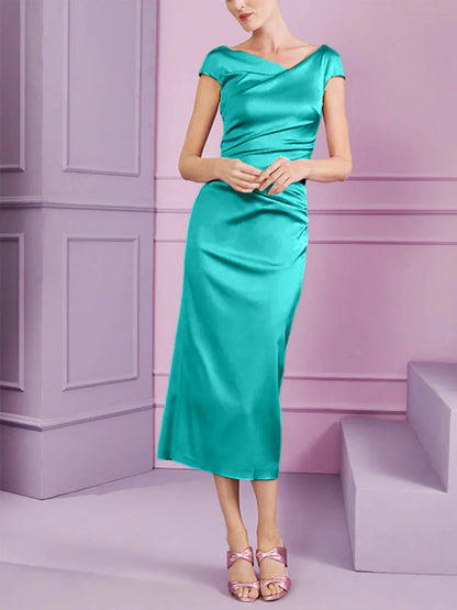 Tight fit/column style lapel long style mother of the bride dress