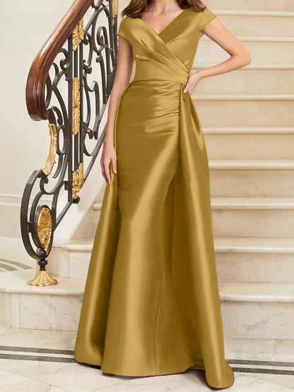 Tight fit/straight V-neck sleeveless satin mother of the bride dresses