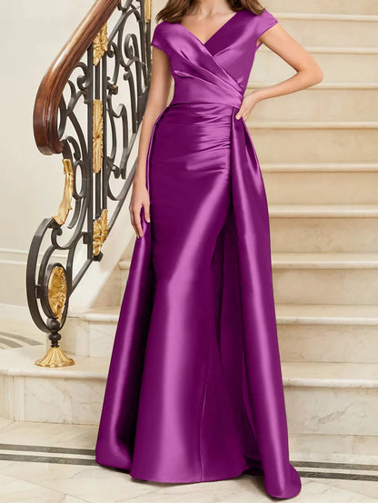 Tight fit/straight V-neck sleeveless satin mother of the bride dresses