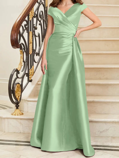 Tight fit/straight V-neck sleeveless satin mother of the bride dresses