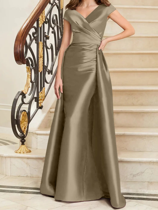 Tight fit/straight V-neck sleeveless satin mother of the bride dresses