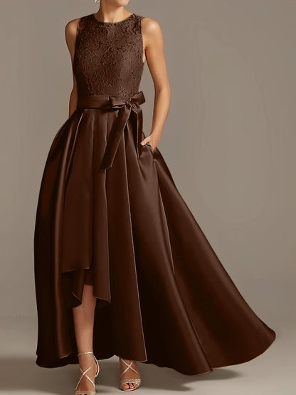 A-line/Princess collar sleeveless pleated lace mother of the bride dress